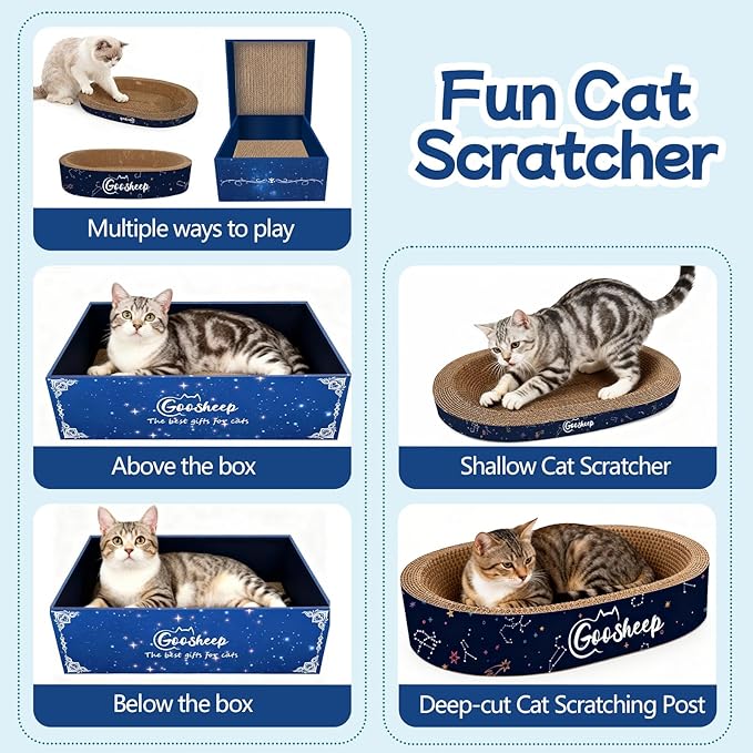 Goosheep 4PSC Cat Scratcher Cardboard 4-in1 Scratching Board for Indoor Cats Oval Corrugated Cardboard Cat Bed Cats Scratching Post