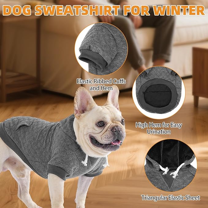 KOOLTAIL Dog Hoodie for Large Dogs, Ultra-Warm & Soft Winter Fall Fleece Large Dog Sweater Hooded Sweatshirt Clothes, Lightweight Pullover Coat for Boy Girl Labrador Great Dane Pitbull, Gray L