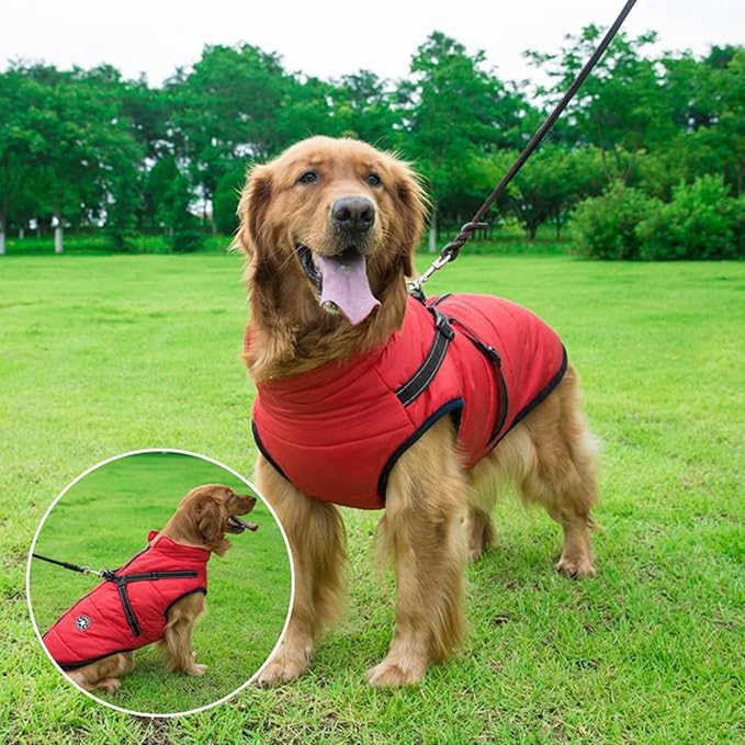 Aiboria Dog Jackets for Winter Windproof Waterproof 2 in 1 Outfit Cold Weather Coat Dog Vest Harness Puppy Winter Warm Jacket Red M