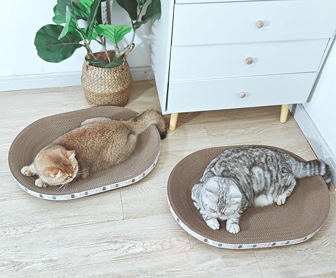 Spindro 4 Pack Extra Large Cat Scratcher Cardboard, Oval Cat Scratcher Bed Cat Scratch Bowl, Scratching Lounge Couch Round Shaped Cat Scratch Board Nest for Indoor Cats Furniture Protector