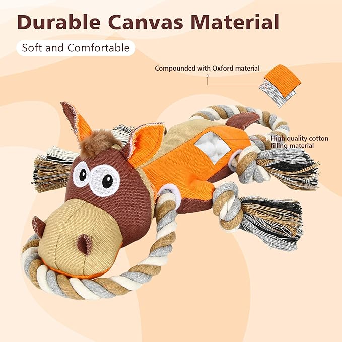 IOKHEIRA Dog Toys for Aggressive Chewers,Tough Indestructible Dog Toys,Squeaky Toys for Large Dogs, Chew Toys for Puppy Middle Big Pets-Donkey, Orange