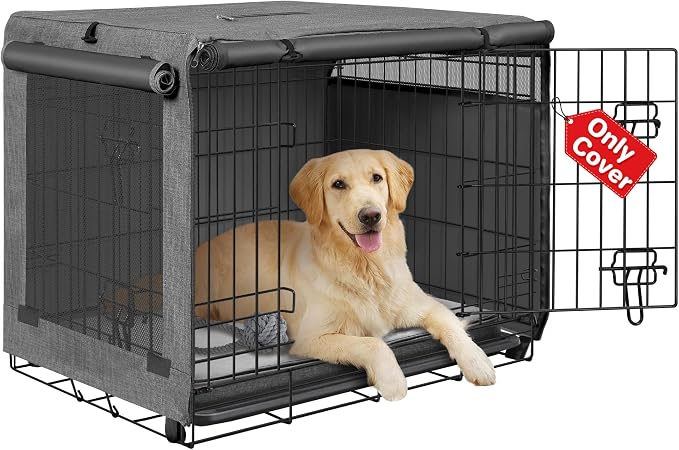 Seiyierr Dog Crate Cover - Kennel Cover Fit for 36 Inch Dog Crate, Double Door Polyester Crate Cover for Wire Dog Crate Indoor Outdoor Protection, Grey