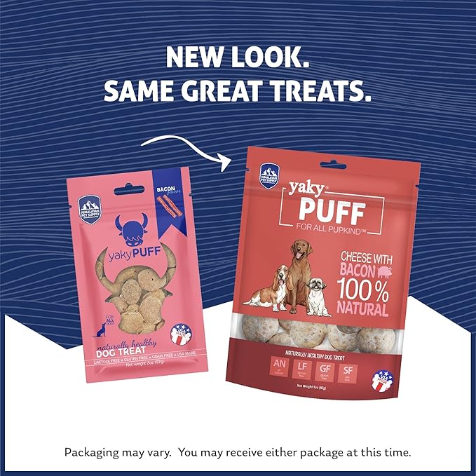 yakyPUFF Himalayan Cheese Treats | Lactose Free | Gluten Free | Grain Free | REAL BACON | USA MADE | For All Breeds | Bacon Flavor Crispy Puffed Treat