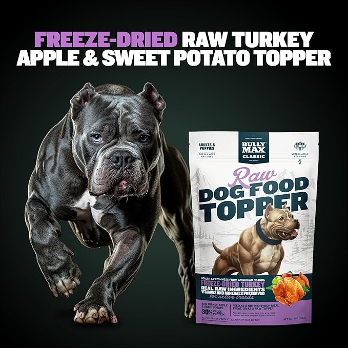 Bully Max Freeze-Dried Raw Dog Food Toppers for Puppies and Adult Dogs - Turkey with Real Fruits & Veggies - Natural Meal Enhancers with Vitamins & Minerals - Feed as Puppy Treat or Dog Meal
