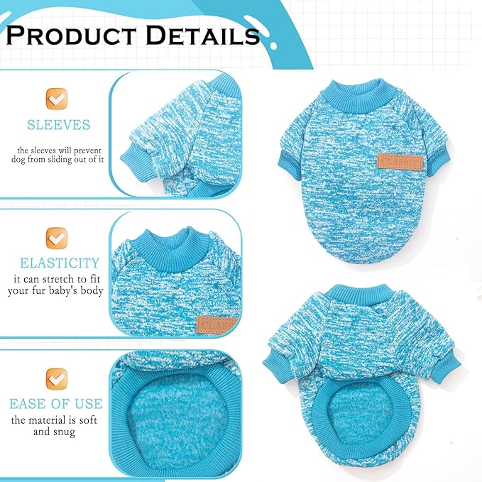 2 Pieces Dog Sweaters for Small Dogs Fall Dog Clothes Male Winter Fleece Puppy Sweaters Warm Thick Outfit Pet Small Doggie Cold Coat for Boy Girl Dogs Yorkie, Chihuahua, Bulldog, Dachshund,Pug, Medium