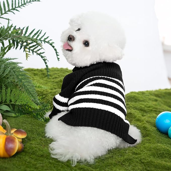 Haloumoning Small Dog Pullover Sweater, Striped Knitted Pet Sweaters for Fall Winter Dog Clothes, Turtleneck Thick Warm Clothes for Small Medium Large Dogs