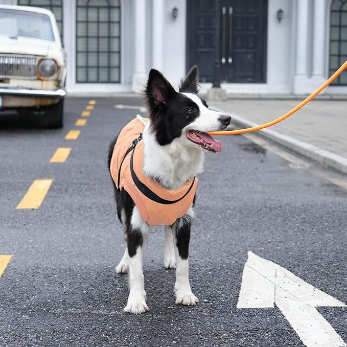 Dog Jacket with Harness,Fleece Lined Warm Puppy Coat for Winter,Soft Windproof Medium Dog Vest,LightOrange L