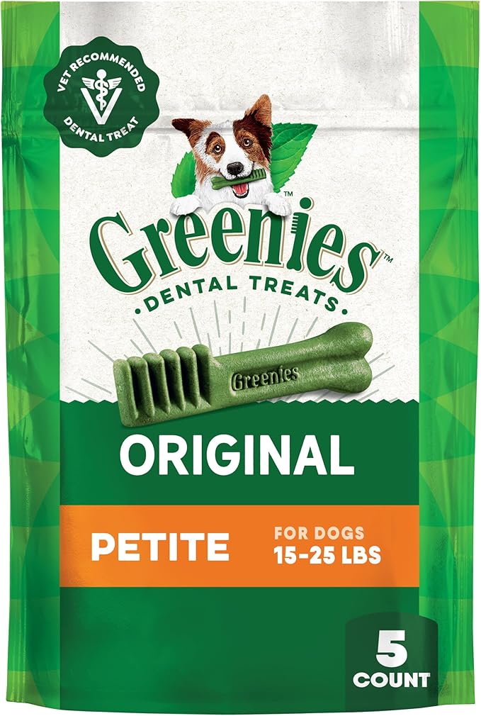 Greenies Veterinarian-Recommended Adult Natural Dental Dog Treats Petite Size, Original Flavor, 3 oz. Pack, 5 Count
