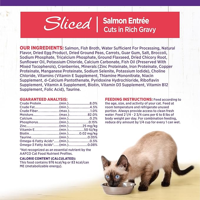Wellness Complete Health Sliced Adult Wet Cat Food, Natural, Protein-Rich, Grain Free, 3 Ounce, 24 Pack, (Salmon Entrée)