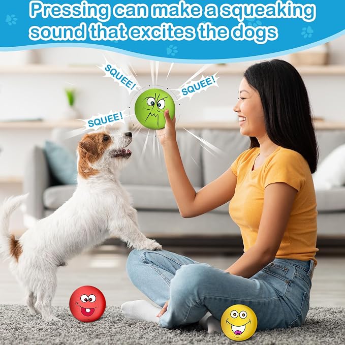 3.14" Squeaky Dog Toys Funny Smile Face Chewing Latex Rubber Soft Fetch Play Interactive Squeaky Dog Balls for Puppy Small Medium Pet Dog (3PCS)