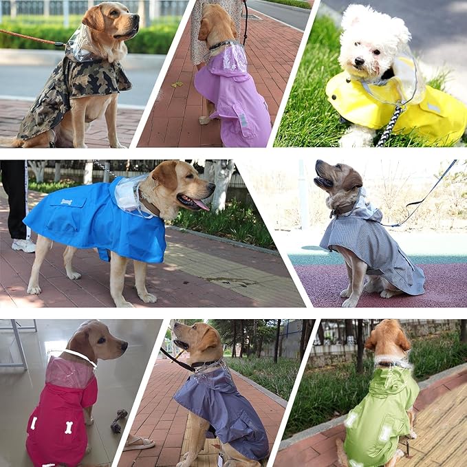Waterproof Dog Raincoat, Adjustable Reflective Lightweight Pet Rain Clothes with Poncho Hood (Light Pink, Large)