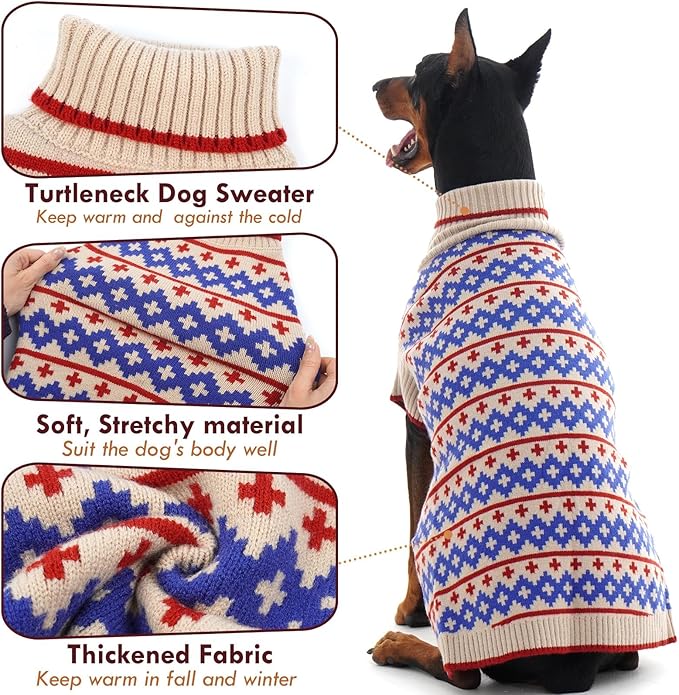 3X-Large Dog Sweater, Stretchy Turtleneck Knitted Sweaters for Large Dogs Male Female, Keep Warm in Cold Winter & Easy to Put on Doberman Sweater, Christmas Pet Clothes Outfit, Apricot XXXL