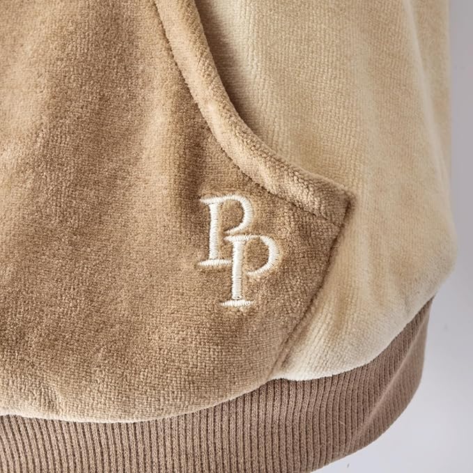 Cooper II Organic Cotton Velour Dog Hoodie Pet Coat for Small, Medium and Large Dogs, Coffee Color Block, Large (40-60 lbs)