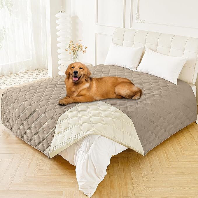 Smiry Waterproof Dog Bed Cover Blanket 82x82, Soft Reversible Pet Blanket, Washable Leakproof Cats Dogs Couch Cover for Sofa, Couch, Furniture, Lattice, Taupe/Beige