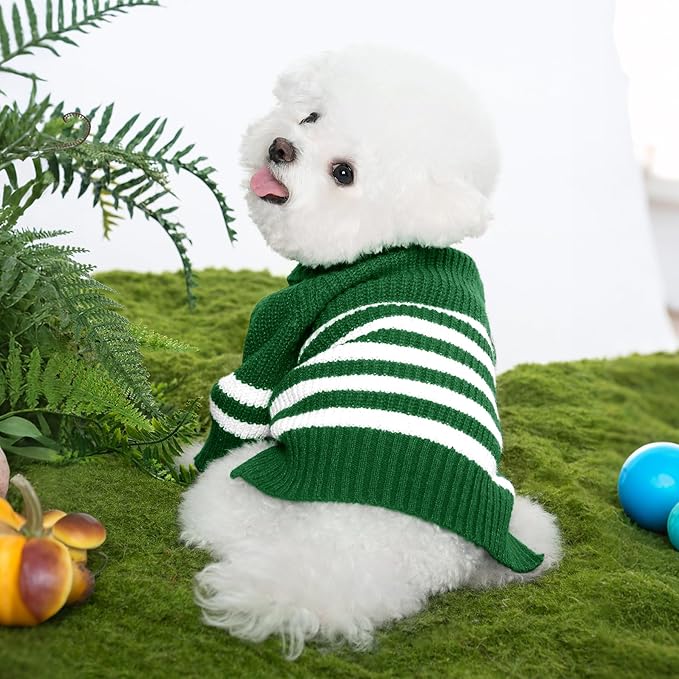Haloumoning Small Dog Pullover Sweater, Striped Knitted Pet Sweaters for Fall Winter Dog Clothes, Turtleneck Thick Warm Clothes for Small Medium Large Dogs