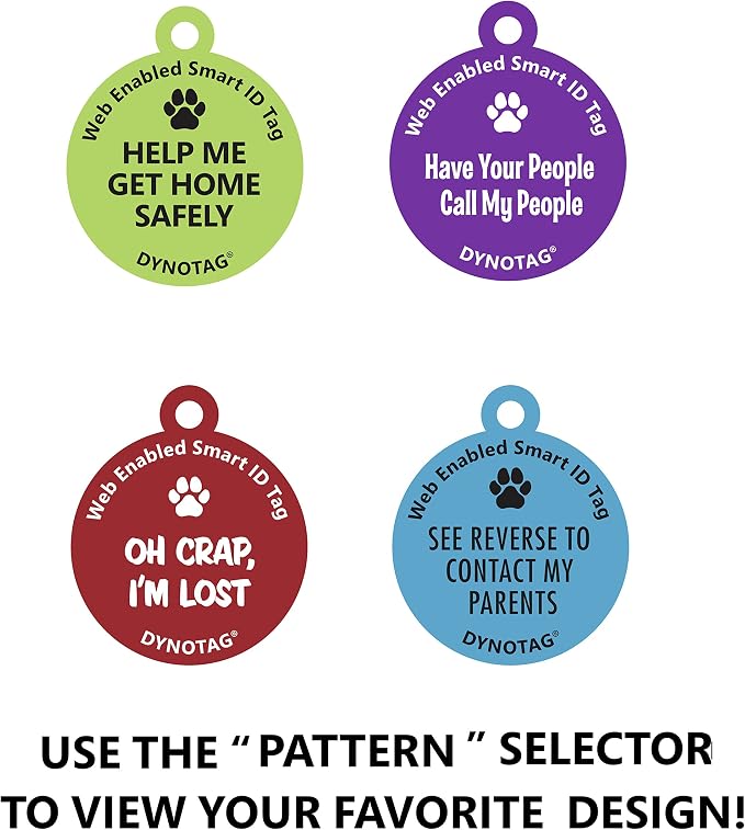 Dynotag® Web Enabled Super Pet ID Smart Tag. Deluxe Coated Steel, with DynoIQ™ & Lifetime Recovery Service. Fun Series (Purple: Have Your People Call My People)