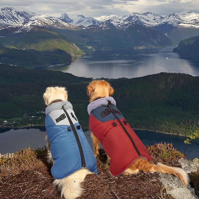 ROZKITCH Dog Jacket for Cold Weather, Dog Coat for Autumn Winter with Turtleneck, Pet Clothes with Adjustable Buckles, Soft Warm Pet Clothing with Reflective Strip for Medium Large Dogs Red 3XL
