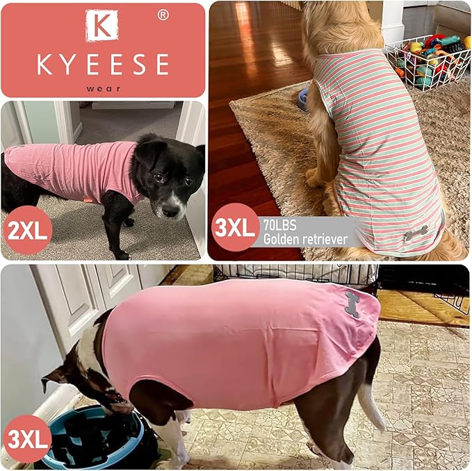 KYEESE 2Pack Dog Shirt, Soft Striped Dogs T Shirts, Lightweight Pet Tank Top, Sleeveless Dog Shirt for Medium Dogs, Stretchy Comfortable Pet Vest, Purple+Blue Striped, 2XL