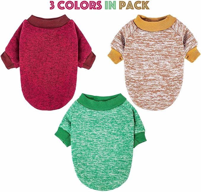 Dog Sweater, Dog Sweaters for Small Dogs, 2, 3 Pack Warm Soft Pet Clothes for Puppy, Medium Large Cat, Dogs Girl or Boy, Dog Shirt for Winter Christmas (Red+Green+Coffee, Large)