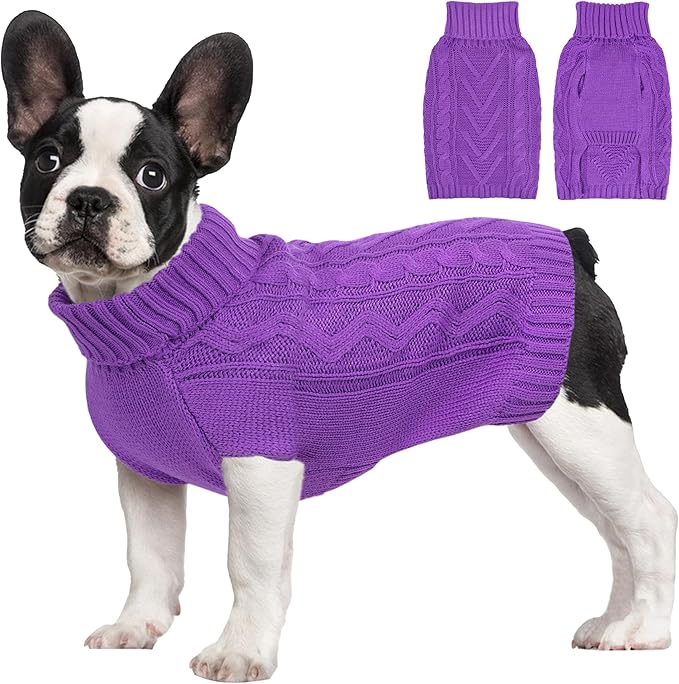 Dog Sweaters for Small Dogs Warm Dog Clothes Winter Chihuahua Clothes Girl Boy Puppy Sweater Knitted Doggy Coat Soft Mini Dachshund Sweater with Turtleneck Pullover Design(D-Purple, Large)