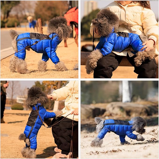 Lovelonglong Dog Coat Dog Warm Jacket, 4 Legs Covered Waterproof Windproof Reflective Warm Dog Vest, Zippered Adjustable Outdoor Dog Snow Jacket for Small Medium Large Dogs Blue XXXL