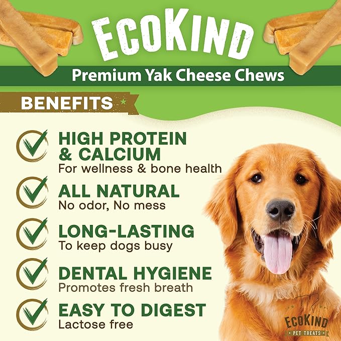 EcoKind Premium Gold Yak Cheese Himalayan Dog Chews, Healthy Dog Treats for Small Dogs, All Natural, High Protein Dog Chew, Cheese, Small - 8 Chews
