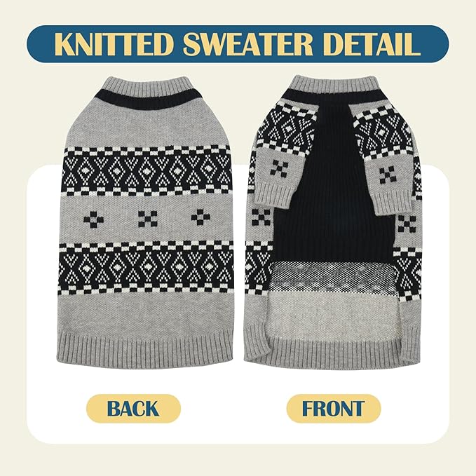 ROZKITCH Dog Turtleneck Sweater for Cold Weather, Thermal Knit Pet Sweater with Fair Isle Pattern, Cozy Winter Outfit for Large Dogs Grey 3XL