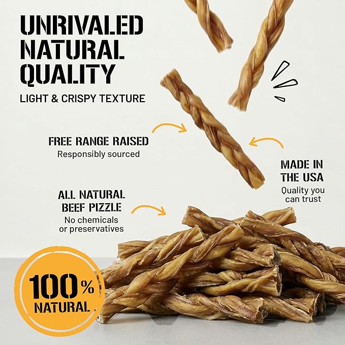 Dog Chits Braided Bully Sticks for Dogs & Puppies - 100% Beef Pizzle, High Protein, Low Fat Dog Chew Sticks - Baked, Low-Odor – Long-Lasting, Keep Dogs Engaged & Happy - Made in USA - 12inch, 3Pack