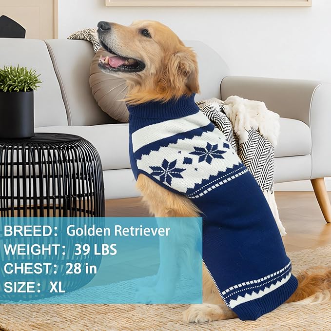 Mihachi Dog Sweater - Winter Coat Apparel Clothes with Colorful Stripes for Cold Weather, Navy Blue SM