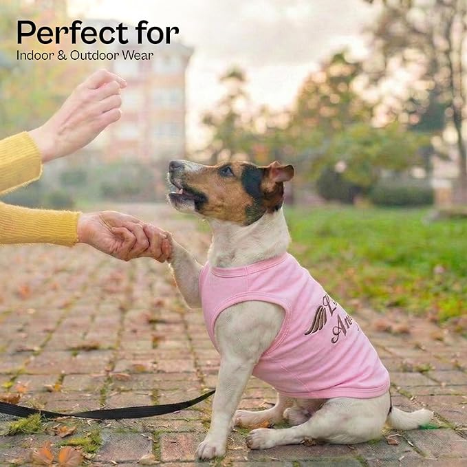 Parisian Pet Dog Tshirt - Embroidered “ Lil Angel “ Girl Dog Shirt - 100% Cotton, Lightweight Clothes Female - Sleeveless Pink Dogs Tee Shirts - 3XL