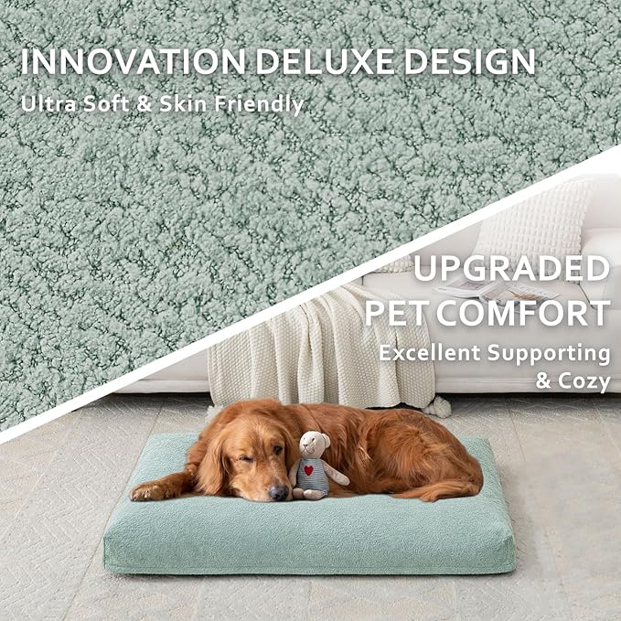 Lucky Tom Dog Bed Crate Pad - Machine-Washable Removable Cover with Waterproof Liner, Luxury Dog Couch Bed with Non-Skip Bottom for Medium-Large Dogs & Most Crates (Green,35" x 22")