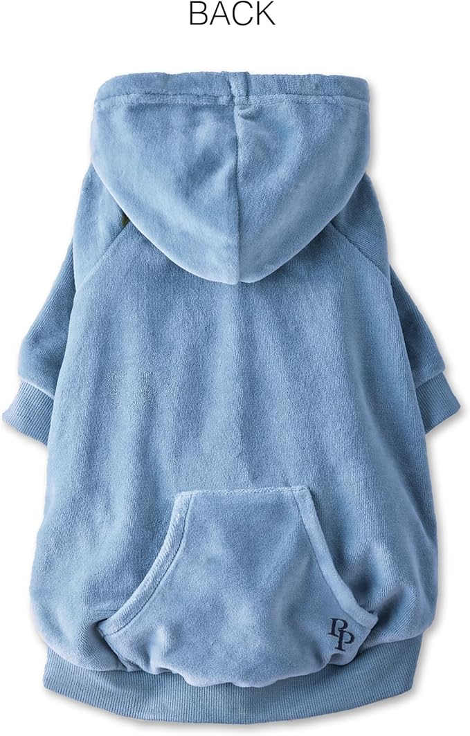 Cooper II Organic Cotton Velour Dog Hoodie Pet Coat for Small, Medium and Large Dogs, Faded Denim, Large (40-60 lbs)