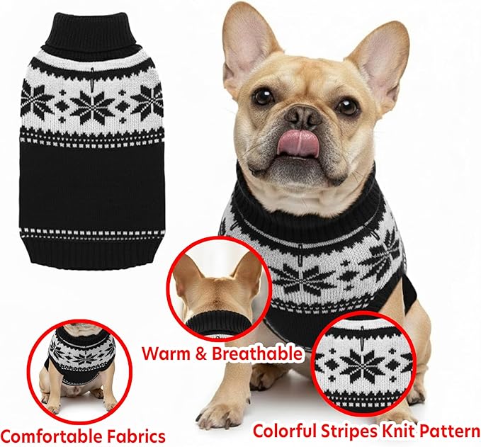 Grewear Colorful Stripes Pattern Pets Knit Sweater, Warm Comfortable Knit Sweater for Pets, Soft Cozy Winter Pet Clothes, Stylish Multi-Colored Sweater for Dogs & Cats Black M