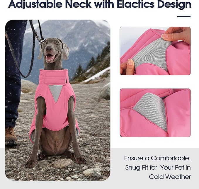 IECOii Large Dog Coat Reflective Snow Jackets Adjustable & Windproof Cold Weather Coats with Quick Snap Buckles Warm Vest for Beagle, Fleece Lined Waterproof Dog Jacket for Hiking, Orange, Size L