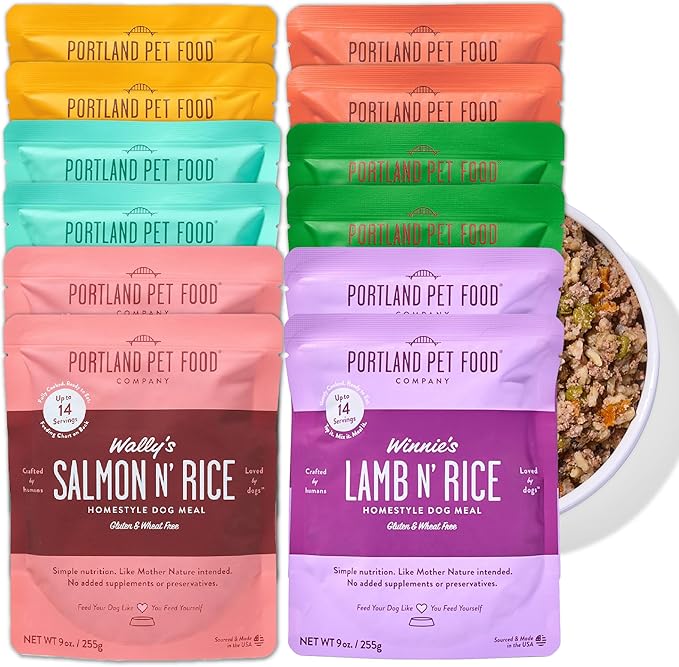 Portland Pet Food Company Fresh Dog Food Pouches - Human-Grade Topper Mix-Ins & Wet Pet Meals - Small & Large Breed Puppy & Senior Dogs - Gluten-Free Meal Toppers, Made in The USA - 12 Pack Variety