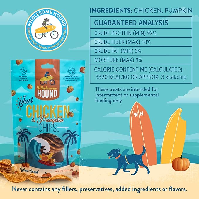 Chicken & Pumpkin Chips – Single Ingredient Dog Treats, All Natural & Healthy Training Snacks for Small, Medium & Large Breeds, Puppies – High Protein, Made in USA 3oz