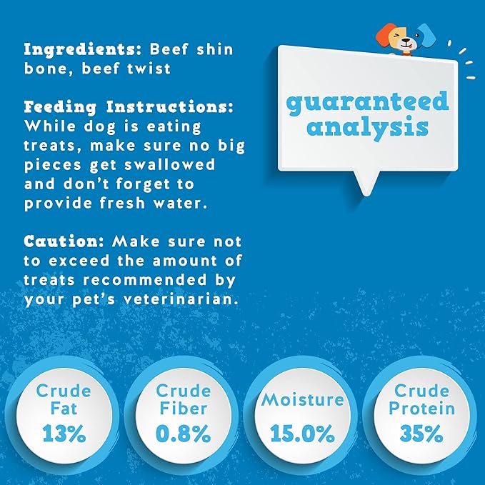 Jack&Pup 8-11” Twist Shin Bones, Roasted Meaty Beef Bone for Dogs – Long Lasting Natural Dog Bones, Big Dog Bone for Large Dogs (3 Pack)