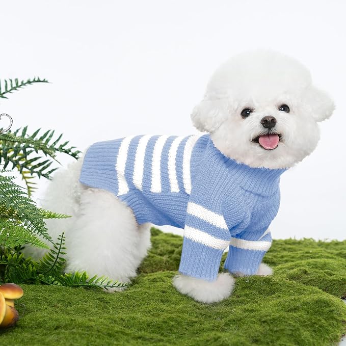 Haloumoning Small Dog Pullover Sweater, Striped Knitted Pet Sweaters for Fall Winter Dog Clothes, Turtleneck Thick Warm Clothes for Small Medium Large Dogs