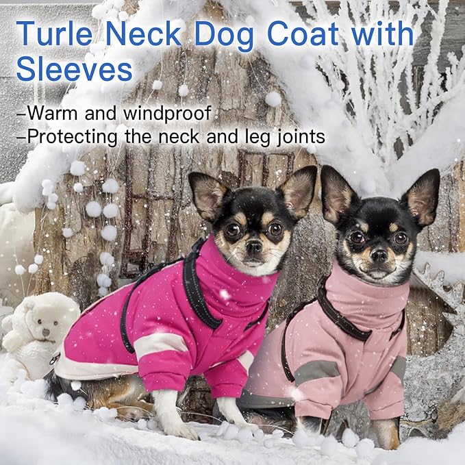 Dog Winter Coat with Adjustable Reflective Harness Built in -M | Turtleneck Water-Repellent Coats with Sleeves for Small Dogs Boy,Cold Weather Coats,Warm Jacket for Schnauzer (Rosered)