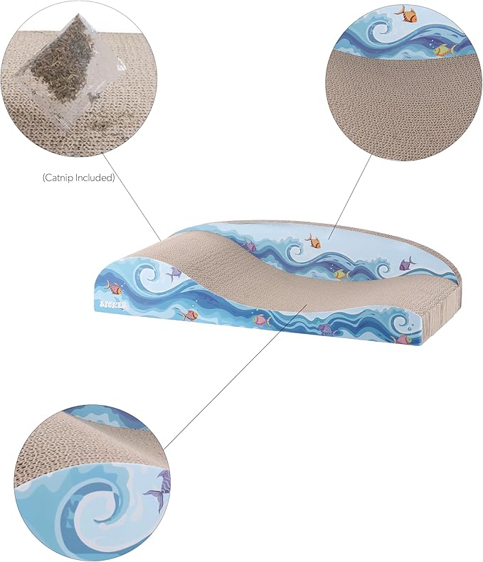 THE LICKER STORE CSR1002A Kokomo 23.75" Coastal Cardboard Lounge Bed Cat Scratcher with Catnip, Blue