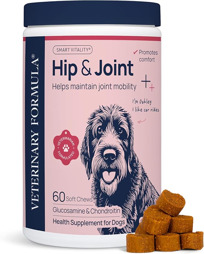 Veterinary Formula Smart Vitality Hip & Joint Supplement for Dogs with Glucosamine – Dog Joint Support, Dog Supplements for Mobility & Flexibility, 60ct
