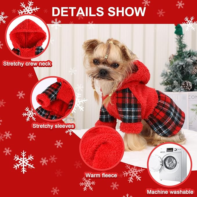 Dog Hoodie Dog Sweater Puppy Clothes for Small Dogs Boy Girl Pet Hoodies for Dogs Cold Weather Doggie Coats Fall Doggy Sweatshirt for Chihuahua Yorkie Cat Sweater Costumes, Red, XS