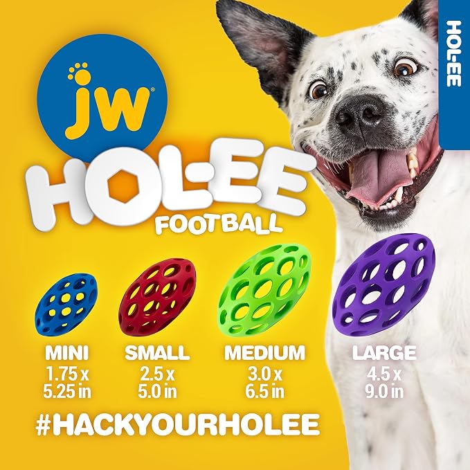 JW Pet HOL-ee Football Dog Toy Puzzle Ball, Natural Rubber, Small