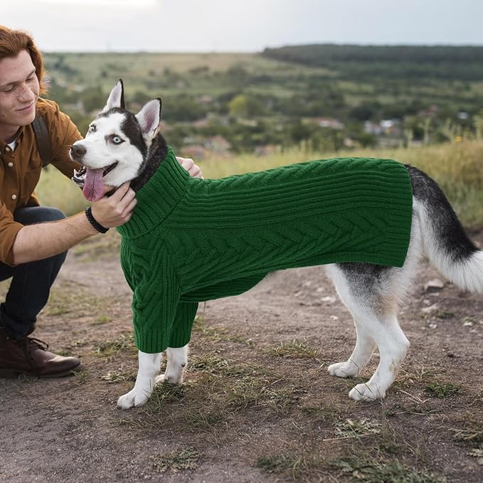 ASENKU Dog Sweater, Dog Sweaters for Medium Dogs, Warm Pullover Doggie KnitTurtleneck Warm Clothes for French Bulldog, Boston Terrier（Dark Green, L）