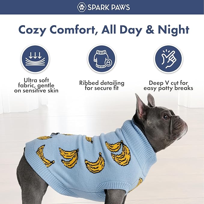 Spark Paws Knit Dog Sweater – Ultra Soft Warm Winter Dog Sweater for Small, Medium & Large Dogs – Stretch Fit Pet Sweater for French Bulldog, Pitbull, Girl & Boy Dogs Jacket, (Banana,S)