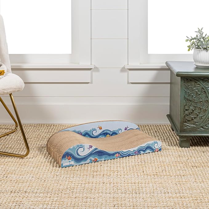THE LICKER STORE CSR1002A Kokomo 23.75" Coastal Cardboard Lounge Bed Cat Scratcher with Catnip, Blue