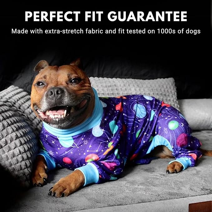 Spark Paws Dog Pajama, Dog Recovery Suit Male, Onesie, Ultra-Soft and 4-Way Stretch, for Small Medium and Large Breeds - Planets - 3XL