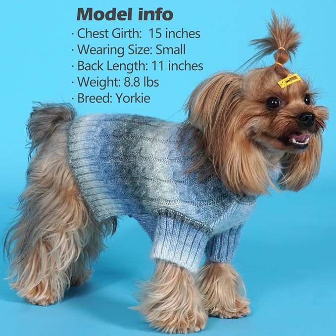 KYEESE Dog Sweater Cable Knit Thick Dog Knitwear Turtleneck Warm with Sleeves Dogs Sweater for Medium Dogs Gradient Color, Blue, XXLarge