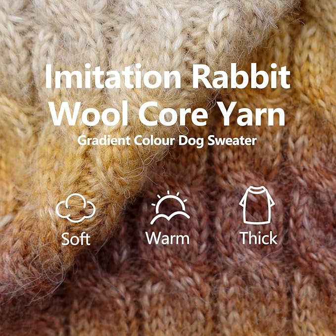 KYEESE Dog Sweater Cable Knit Thick Fuzzy Dog Knitwear Turtleneck Warm with Sleeves Dogs Clothes Gradient Color, Brown, XLarge