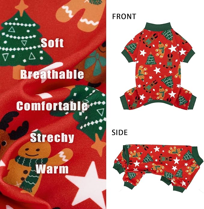 XPUDAC 4 Pack Dog Christmas Pajamas Stretchy Dog Clothes for Small Medium Dogs Girl Boy Christmas Puppy Outfit Pet Jumpsuits Pjs Winter Cat Costume, S